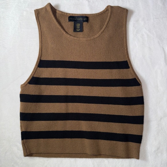 House of Harlow 1960 Brown Black Stripe Knit Crop Tank Top Minimalist Medium - Picture 2 of 7